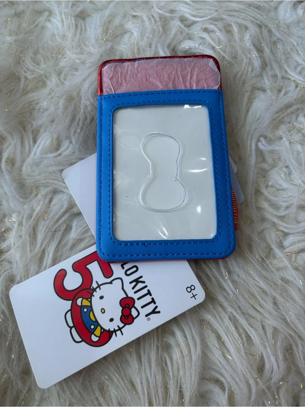 Hello Kitty Red Metallic Cardholder with Blue Accent and Yellow Bear